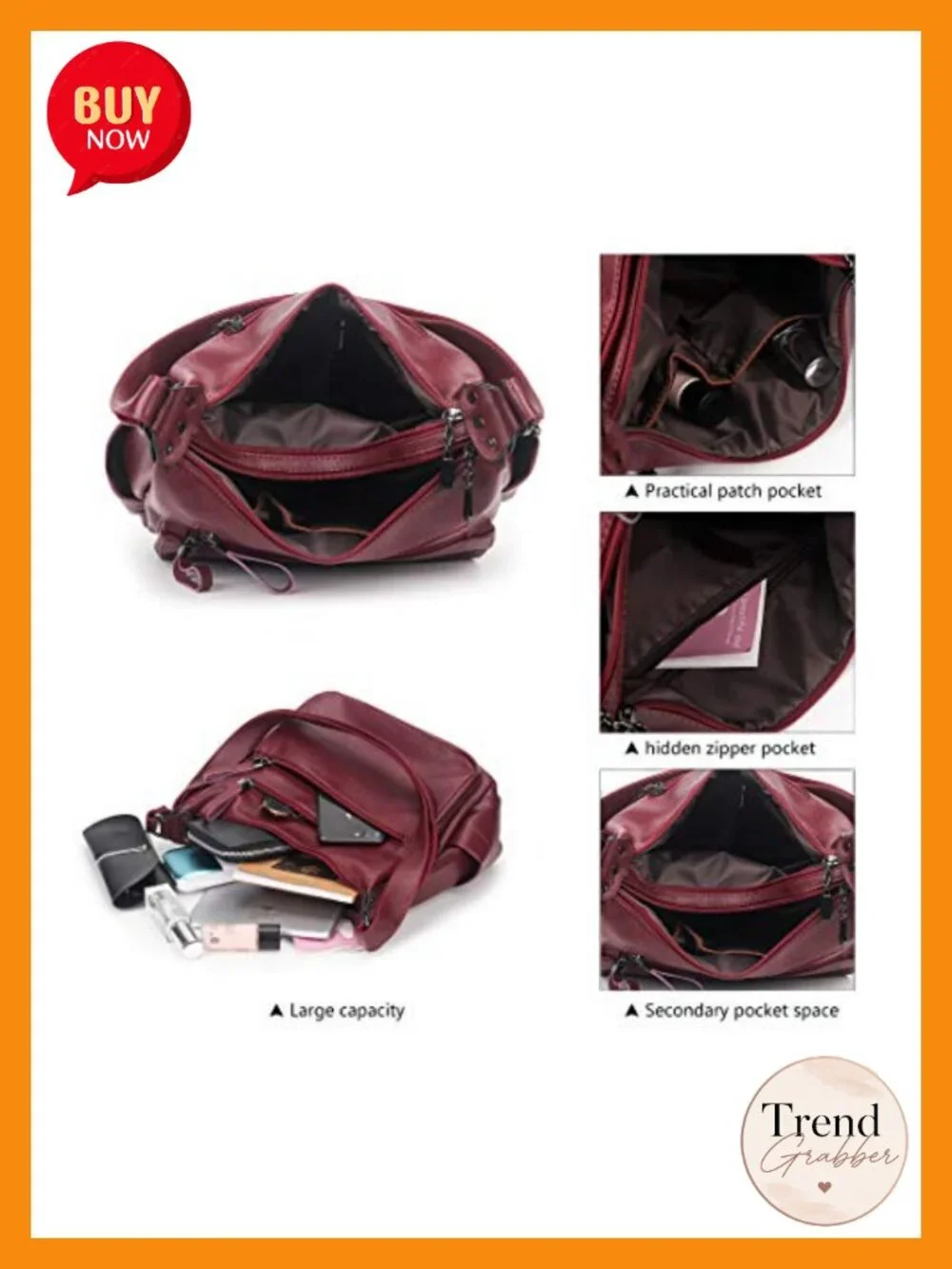 Women's Hobo Crossbody Bag Soft PU Leather Handbag Multi Pocket Shoulder Tote